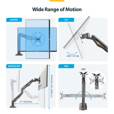 StarTech.com Desk Mount Monitor Arm, Up To 32" Display, Max 22lb/10kg, VESA 75x75/100x100, C-Clamp, Fully Articulating, Mechanical Spring, TAA-compliant view 13