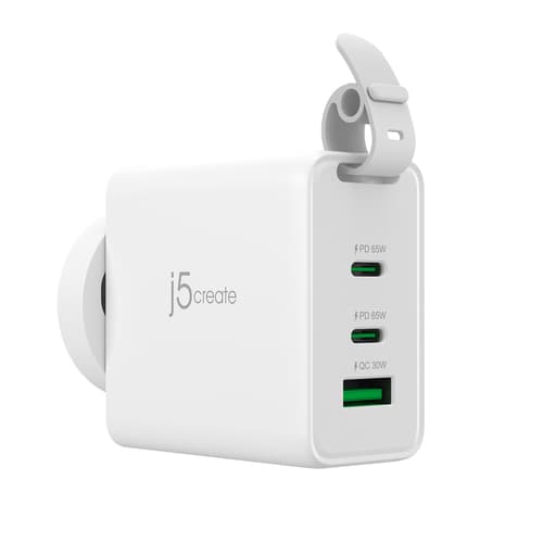 j5create 65W GaN USB-C 3-Port Traveler Charger with changeable AC plugs and USB-C cable