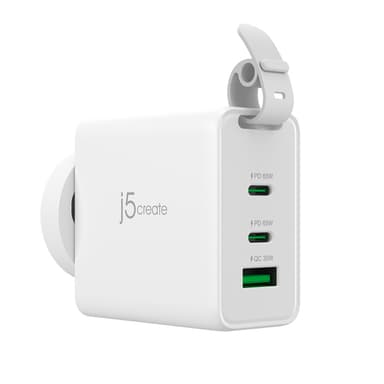 j5create 65W GaN USB-C 3-Port Traveler Charger with changeable AC plugs and USB-C cable view 2