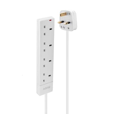 Lindy 2m 4-Way UK Mains Power Extension, White view 1