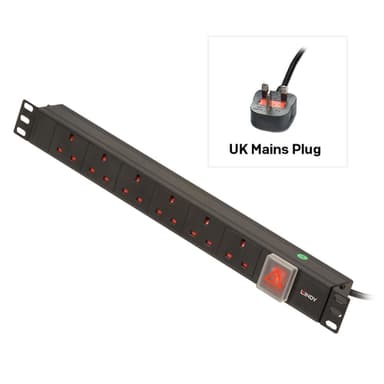 Lindy 1U 6 Way UK Sockets, Horizontal PDU with UK Plug view 1