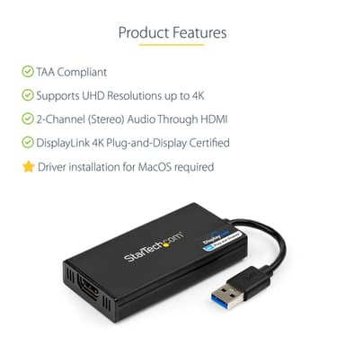 StarTech.com USB 3.0 to HDMI Adapter - 4K 30Hz Ultra HD - DisplayLink Certified - USB Type-A to HDMI Display Adapter Converter for Monitor - External Video & Graphics Card - Mac & Windows view 9