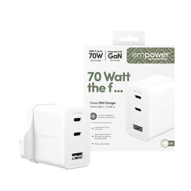 PanzerGlass empower™ by ® Turbo 70W Charger incl. 2 x USB-C + USB-A | UK Plug | Silver White view 2