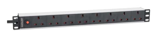Intellinet 19" 1U PDU 7-way UK, Overload Protection, Rackmount, Power Distribution Unit, UK 3-pin outlets, 3m power cord, output