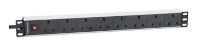 Intellinet 19" 1U PDU 7-way UK, Overload Protection, Rackmount, Power Distribution Unit, UK 3-pin outlets, 3m power cord, output view 2