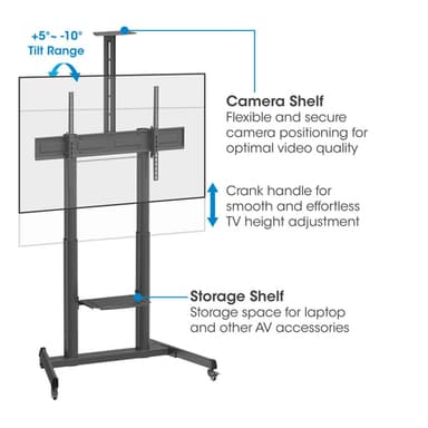 Manhattan Trolley Mount Stand for TV & Monitors (crank handle height adjust), For screens: 37" to 120",VESA compatibility:all between 200x200 to 1000x600mm -check the dimensions of the four mounting holes on back of screen to ensure it fits,Max 120kg,1180 to 1630mm view 5