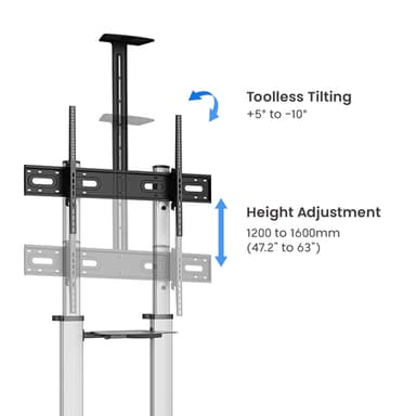 Manhattan Trolley Mount Stand for TV & Monitors, For screens: 37" to 100",VESA compatibility:all between 200x200 to 1000x600mm -check the dimensions of the four mounting holes on back of screen to ensure it fits,Max 80kg,Height adjustable 1200 to 1600mm,LFD,Bracket view 8