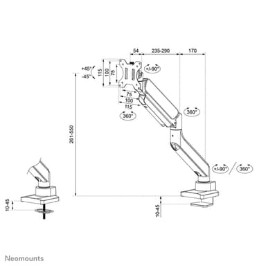 Neomounts DS70PLUS-450BL1 Monitor arm 17-49" - gas spring - Topfix - 180°-stop view 18