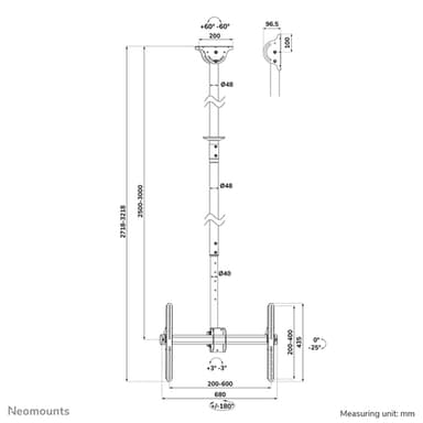 Neomounts CL35-440BL16XL Monitor/TV mount ceiling 37-70" - h 250-300 cm view 20