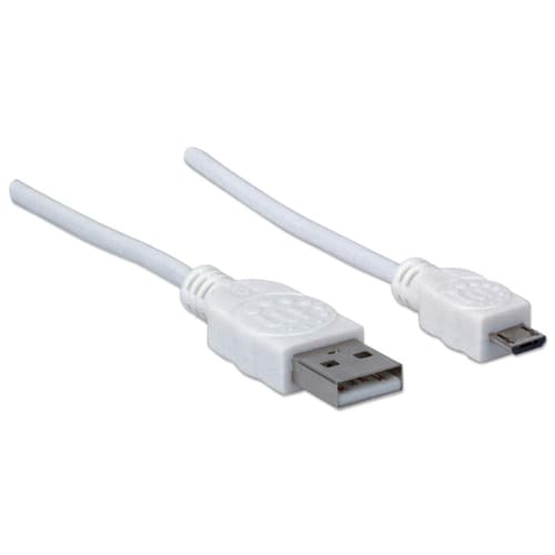 Manhattan USB-A to Micro-USB Cable, 1.8m, Male to Male, 480 Mbps (USB 2.0), Hi-Speed USB, White, Lifetime Warranty