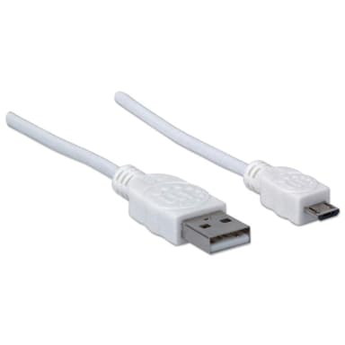 Manhattan USB-A to Micro-USB Cable, 1.8m, Male to Male, 480 Mbps (USB 2.0), Hi-Speed USB, White, Lifetime Warranty view 2