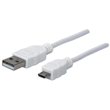 Manhattan USB-A to Micro-USB Cable, 1.8m, Male to Male, 480 Mbps (USB 2.0), Hi-Speed USB, White, Lifetime Warranty view 1
