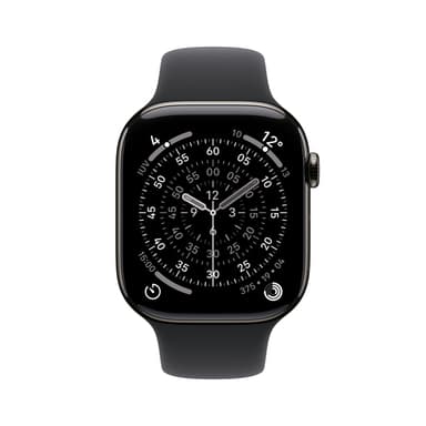 Apple Watch Series 11 GPS + Cellular 46mm Slate Titanium Case with Black Sport Band - S/M view 2