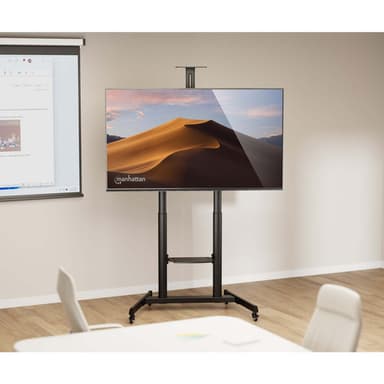 Manhattan Trolley Mount Stand for TV & Monitors (crank handle height adjust), For screens: 37" to 120",VESA compatibility:all between 200x200 to 1000x600mm -check the dimensions of the four mounting holes on back of screen to ensure it fits,Max 120kg,1180 to 1630mm view 2