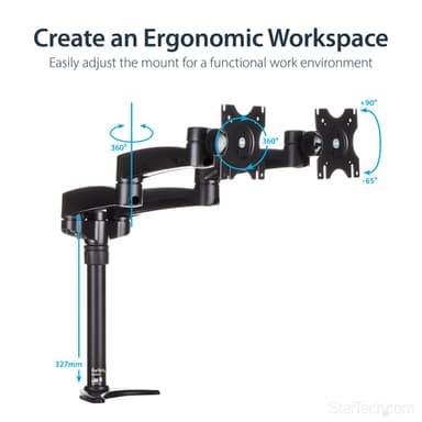 StarTech.com Desk-Mount Dual Monitor Arm - Articulating - For up to 24" (29.9lb/13.6kg) Displays view 13