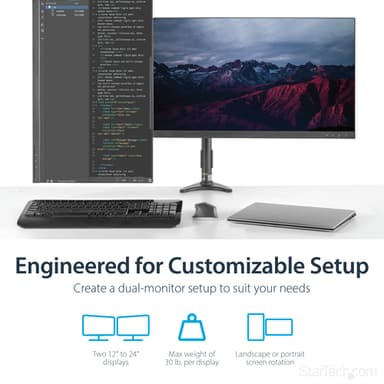 StarTech.com Desk-Mount Dual Monitor Arm - Articulating - For up to 24" (29.9lb/13.6kg) Displays view 12