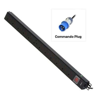 Lindy 12 Way UK Mains Sockets, Vertical PDU with Commando Plug view 1