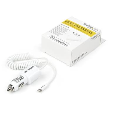 StarTech.com Dual-Port Car Charger - USB with Built-in Lightning Cable - White view 7
