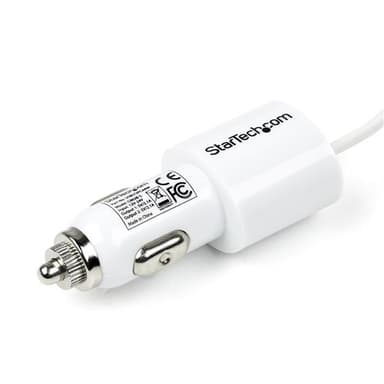 StarTech.com Dual-Port Car Charger - USB with Built-in Lightning Cable - White view 2