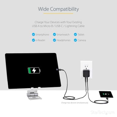 StarTech.com Dual-port USB wall charger - international travel - 17W/3.4A - black view 9