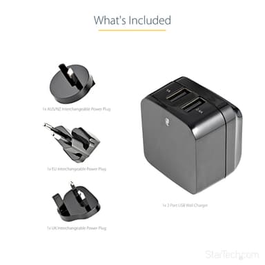 StarTech.com Dual-port USB wall charger - international travel - 17W/3.4A - black view 11