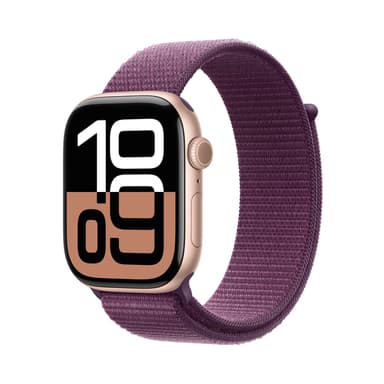Apple Watch Series 10 GPS + Cellular 46mm Rose Gold Aluminium Case with Plum Sport Loop view 1