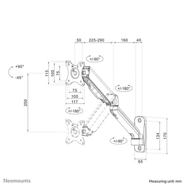 Neomounts WL70-450BL11 Monitor/TV mount wall 17-32" - gas spring - full motion view 19
