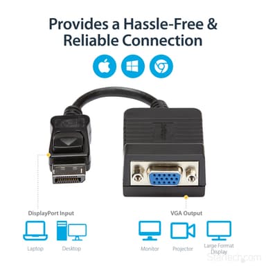 StarTech.com DisplayPort to VGA Adapter - Active DP to VGA Converter - 1080p Video - Durable - DP/DP++ Source to VGA Monitor Cable Adapter Dongle - DP 1.2 to VGA - Latching DP Connector view 11
