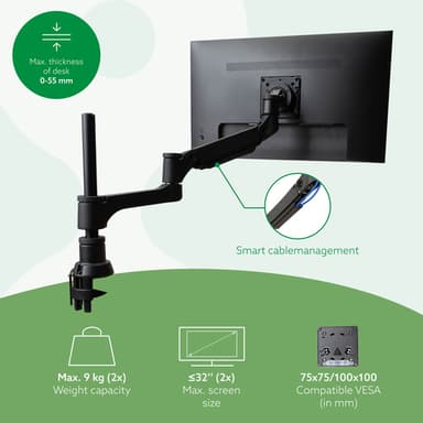 R-Go Tools Monitor arm R-Go Caparo Dual, for two monitors, adjustable with gas spring, 3-9 kg load capacity, 100% circular, black view 8
