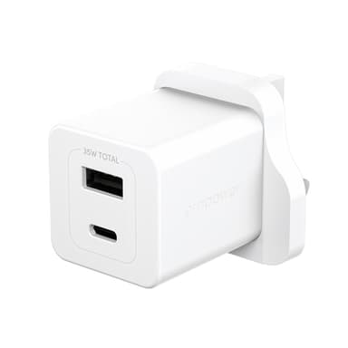PanzerGlass empower™ by ® Turbo 35W Charger incl. USB-C + USB-A | UK Plug| Silver White view 1