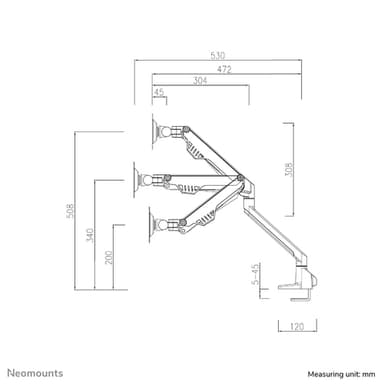 Neomounts FPMA-D750DBLACK2 Monitor arm 10-32" - gas spring - Topfix - 180°-stop view 7