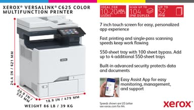 Xerox VersaLink C625 A4 50ppm Duplex Copy/Print/Scan/Fax PS3 PCL5e/6 2 Trays 650 Sheets view 22