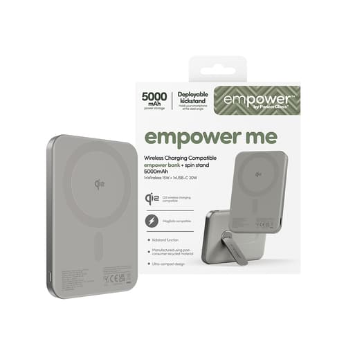 PanzerGlass empower™ by ® empower™ Bank w. Spin Stand | 5000mAh | Titanium Wireless charging
