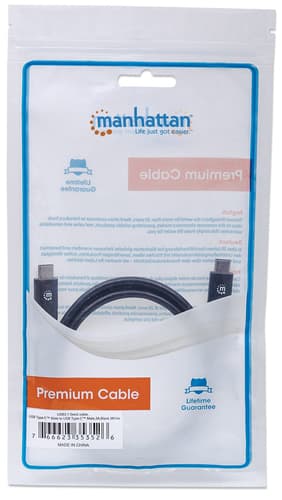 Manhattan USB-C to USB-C Cable, 1m, Male to Male, Black, 10 Gbps (USB 3.2 Gen2 aka USB 3.1), 3A (fast charging), SuperSpeed+ USB, Lifetime Warranty, Equivalent to USB31CC1M