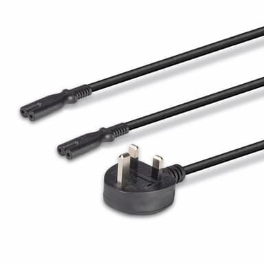 Lindy 2.5m UK 3 Pin Plug to 2 x IEC C7 Splitter Extension Cable, Black view 5