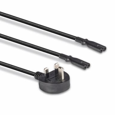 Lindy 2.5m UK 3 Pin Plug to 2 x IEC C7 Splitter Extension Cable, Black view 3
