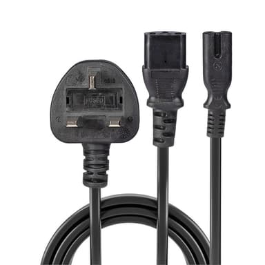 Lindy 2.5m UK 3 Pin Plug to IEC C13 and IEC C7 Splitter Extension Cable, Black view 2