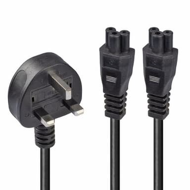 Lindy 2.5m UK 3 Pin Plug To IEC 2 x C5 Splitter Extension Cable, Black view 1