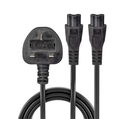 Lindy 2.5m UK 3 Pin Plug To IEC 2 x C5 Splitter Extension Cable, Black view 7