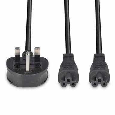 Lindy 2.5m UK 3 Pin Plug To IEC 2 x C5 Splitter Extension Cable, Black view 4