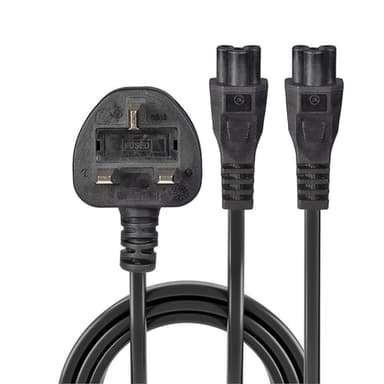 Lindy 2.5m UK 3 Pin Plug To IEC 2 x C5 Splitter Extension Cable, Black view 2