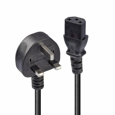 Lindy 1m UK 3 Pin Plug to IEC C13 Mains Power Cable, Black view 1