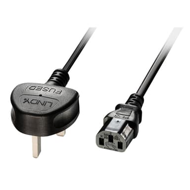 Lindy 5m UK 3 Pin Plug to IEC C13 mains power Cable, Black view 1