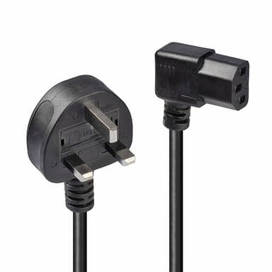 Lindy 1m UK 3 Pin Plug to Right Angled IEC C13 Mains Power Cable, Black view 1