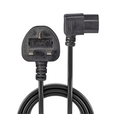 Lindy 1m UK 3 Pin Plug to Right Angled IEC C13 Mains Power Cable, Black view 2
