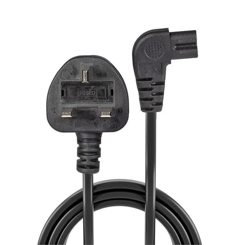 Lindy 3m UK 3 Pin Plug To Right Angled IEC C7 Mains Power Cable, Black
