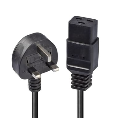 Lindy 2m UK 3 Pin Plug to IEC C19 Power Cable. Black view 1