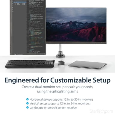 StarTech.com Desk-Mount Dual Monitor Arm - Full Motion Articulating - Premium - For up to 30" (19.8lb/9kg) Displays - TAA view 18