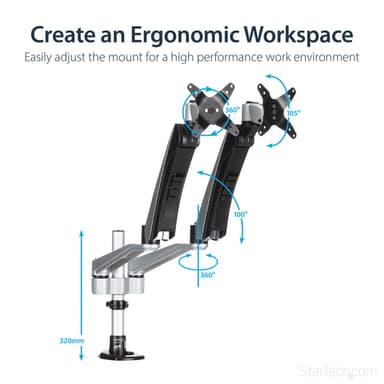 StarTech.com Desk-Mount Dual Monitor Arm - Full Motion Articulating - Premium - For up to 30" (19.8lb/9kg) Displays - TAA view 17