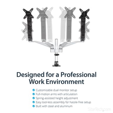 StarTech.com Desk-Mount Dual Monitor Arm - Full Motion Articulating - Premium - For up to 30" (19.8lb/9kg) Displays - TAA view 19